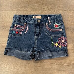 Faded Glory Beaded Embroidered Floral Heart Girls Jean Shorts Y2K Vintage